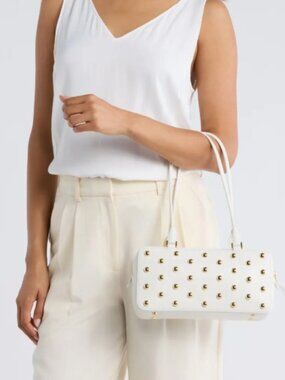 Veronica Beard Off White Leather Studded Shoulder Bag Gold Hardware NWT